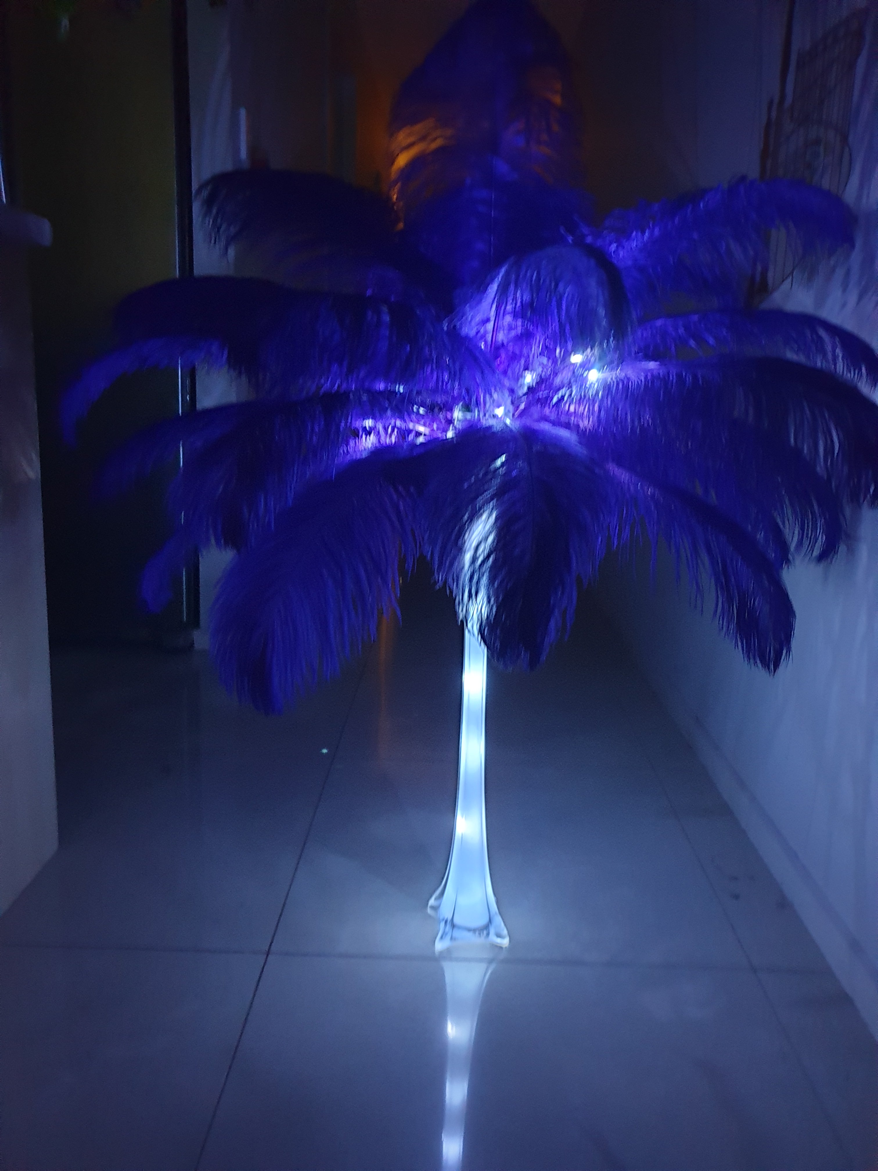 Feathers Centrepiece with Tall White Eiffel Vase