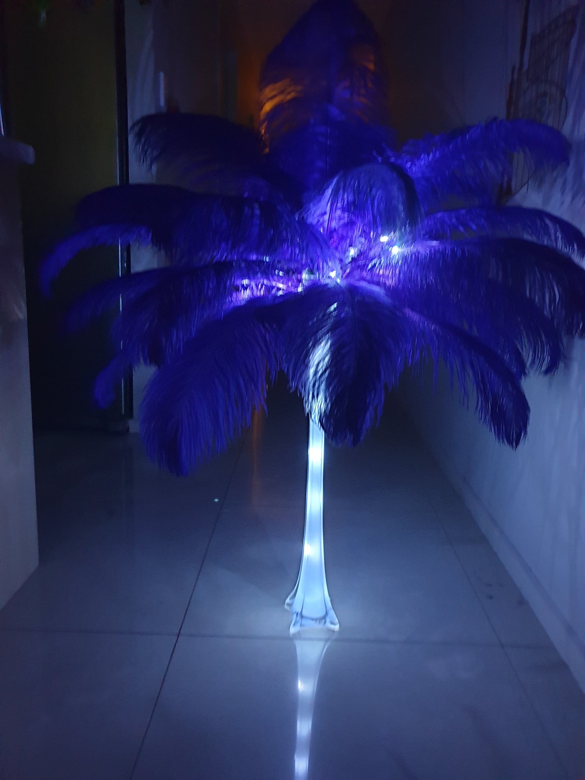 Feathers Centrepiece with Tall White Eiffel Vase